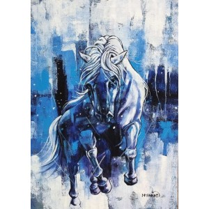 Momin Khan, 24 x 36 Inch, Acrylic on Canvas, Horse Painting, AC-MK-099